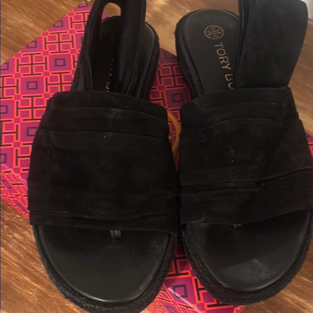 Tory Burch Black Suede Slip-On Mules